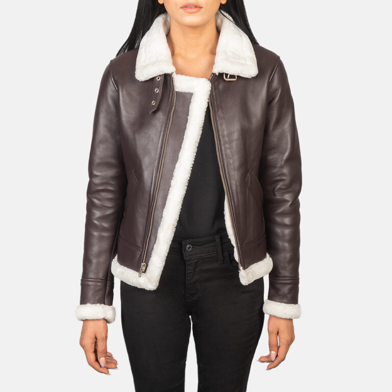Womens Sherilyn B-3 Maroon Leather Bomber Jacket Open Front-4-1652194821047